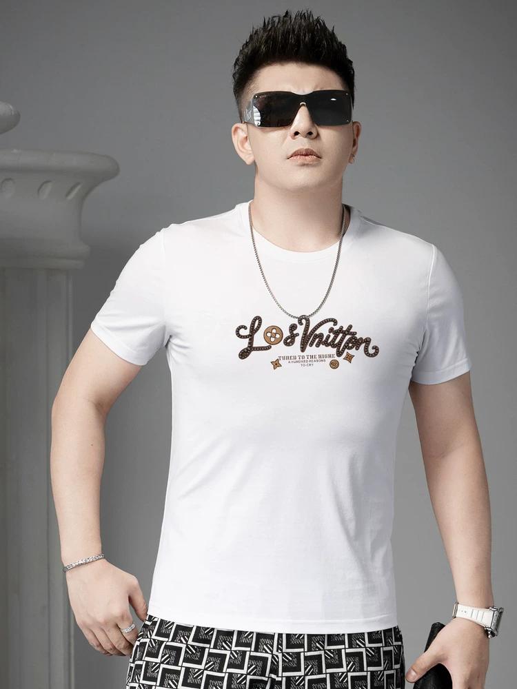 

Ozhouzhan Beads Print Fashion Brand Short sleeve T-shirt Men 2025 New Mercerized Cotton Men s Top Summer T-shirt XL белый