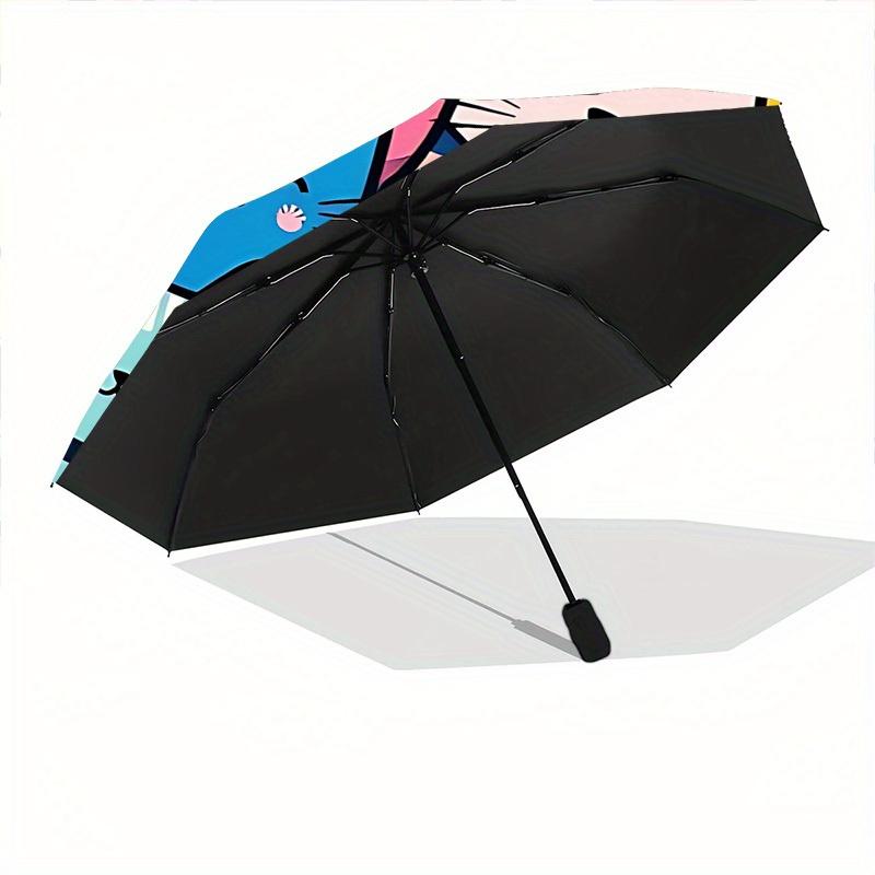 1pc Colorful Cats Automatic Folding Umbrella - 8-Rib Iron Frame, Windproof, Portable Sunshade with Plastic Handle for Travel & Outdoor Activ