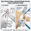 Multifunctional Woodworking Scriber Ruler Movable Angle Woodworking Measuring Gauge