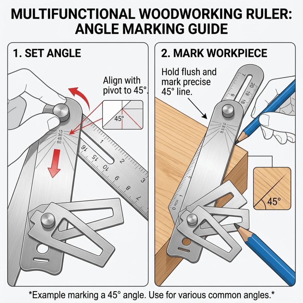 Multifunctional Woodworking Scriber Ruler Movable Angle Woodworking Measuring Gauge