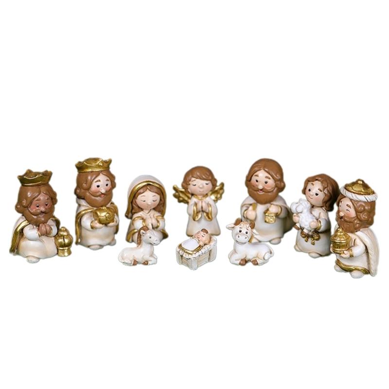 Christmas Manger Decoration Set Miniature Resin Jesus Statue Ornament X3UC