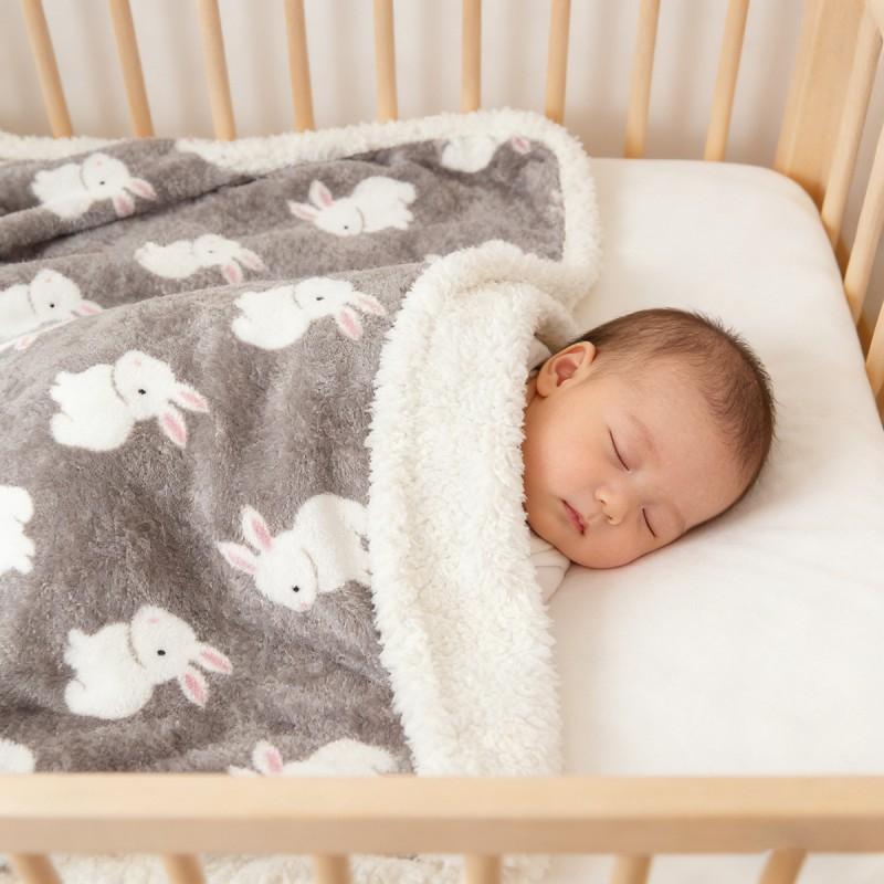 Newborn Winter Double-Layer Fleece Blanket With Folded Edge Baby Swaddle Wrap Stroller Crib Soft Warm Infant Throw