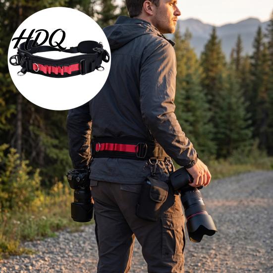 High Strength Camera Mounting System Adjustable Photography Waist Belt with Multi Mount Points Heavy Duty Lens Bag Attachment Nylon Strap for Outdoor