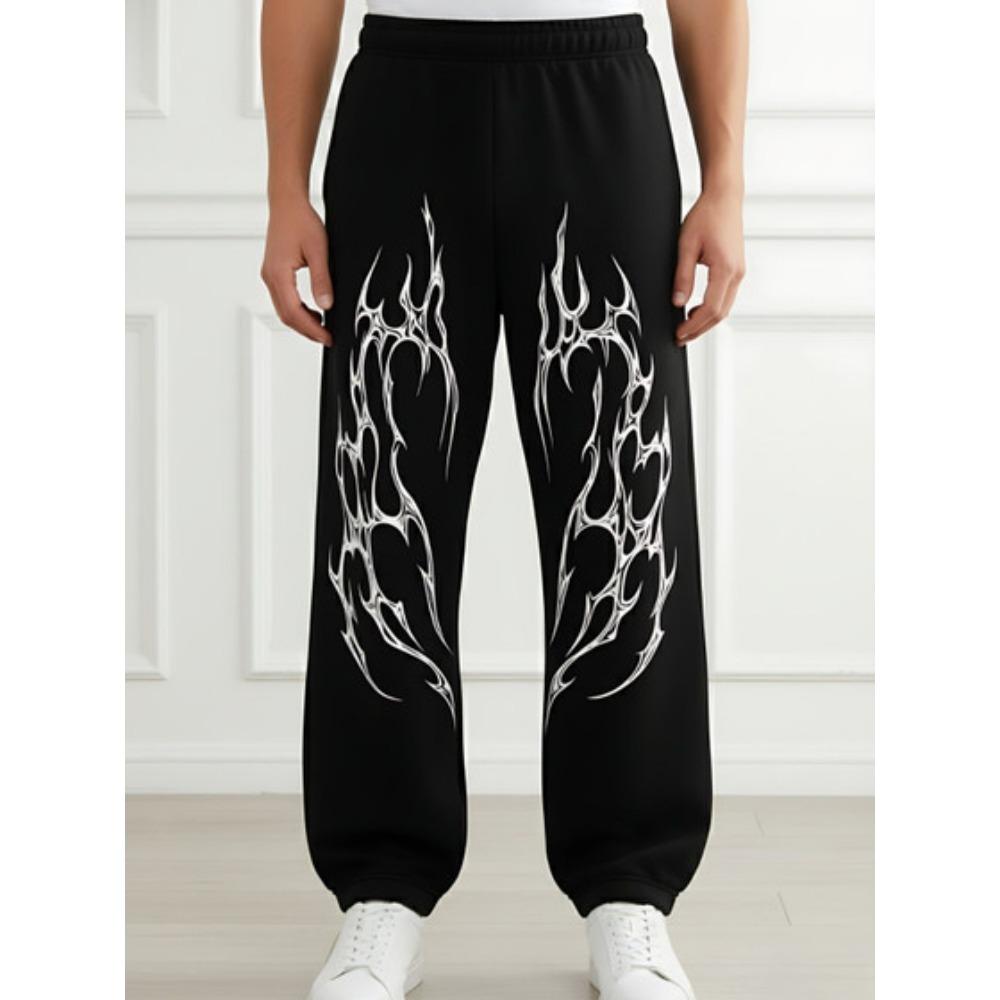 Men Graphic Printed Baggy-Fit Pure Cotton Track Pant Pant Flame Fire Graphic Gothic Letter Joggers