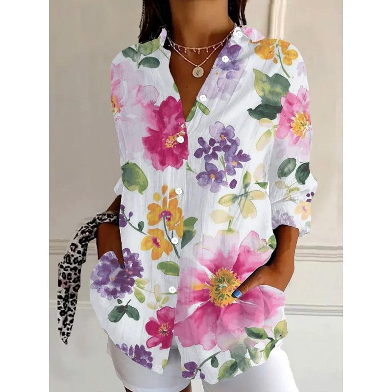 Women's Shirts Floral Graphic Stylish Casual Long Sleeved Shirt Collar Regular Tops Daily Going out Buttons Women's Clothing