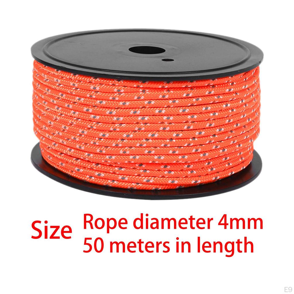 50M Camping Tent Rope, Outdoor Guy Lines, 4mm Thickness, Reflective Rope Wind for Fishing