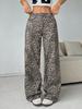 Washed Leopard Print Casual Wide-Leg Pants for Women - Loose, Slimming, High Street Fashion.
