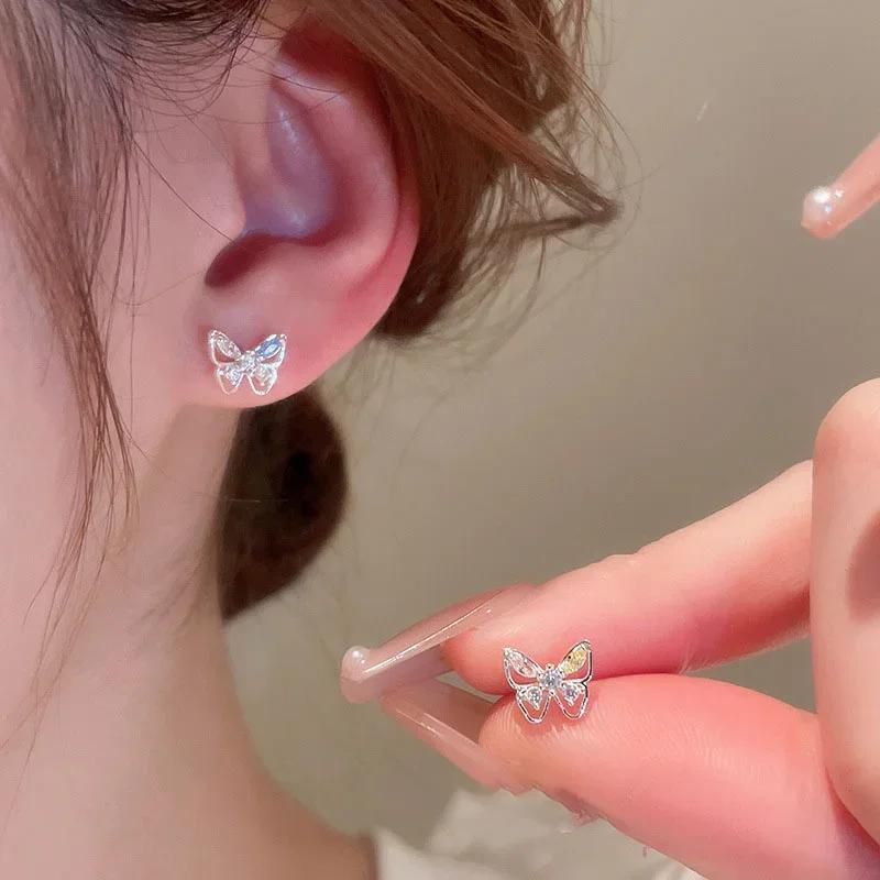 925 Butterfly Earrings For Women Heart Chain Earring Jewelry Prevent Allergy Party Accessories Birthday Gift Heart Earrings