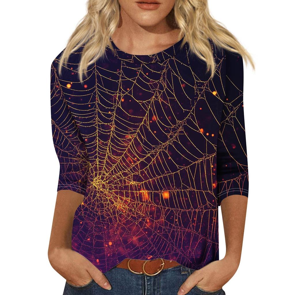 Women's Fashion Casual Round Neck 3/4 Sleeve Loose Printed T-Shirt Ladies Top