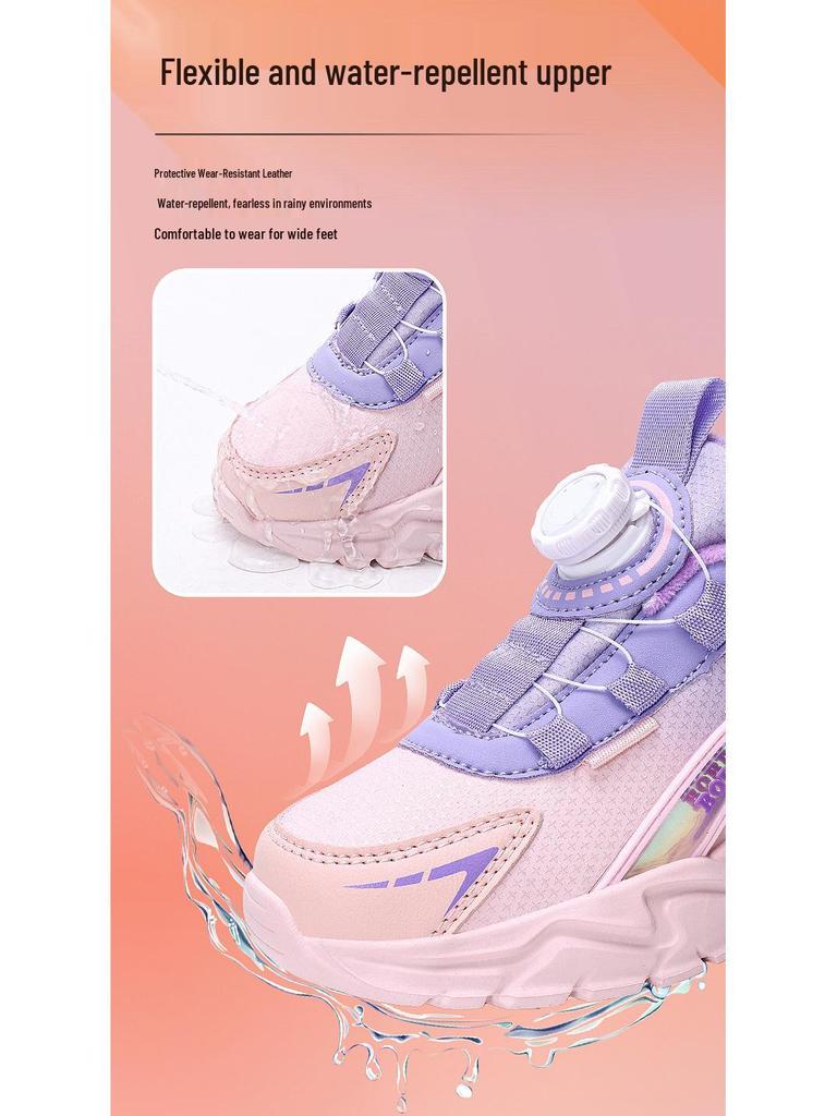 Bobodou Girls' Winter Cotton Shoes - Velvet-Lined Waterproof Running Sneakers