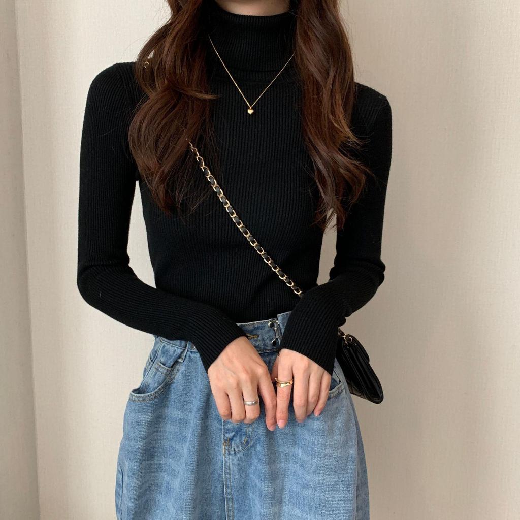 Damen Strickpullover mit hohem Kragen, schmaler Passform - Vielseitige langärmlige Basisschicht für Herbst- & Wintermode