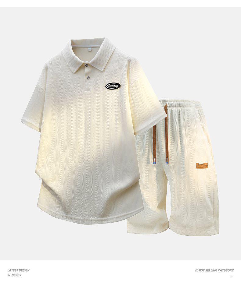 Men's Summer Trendy Loose Jacquard Polo Shirt and Shorts Set