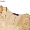 ZANZEA Women Elegant Square Collar Casual Short Sleeve A-Line Long Dress