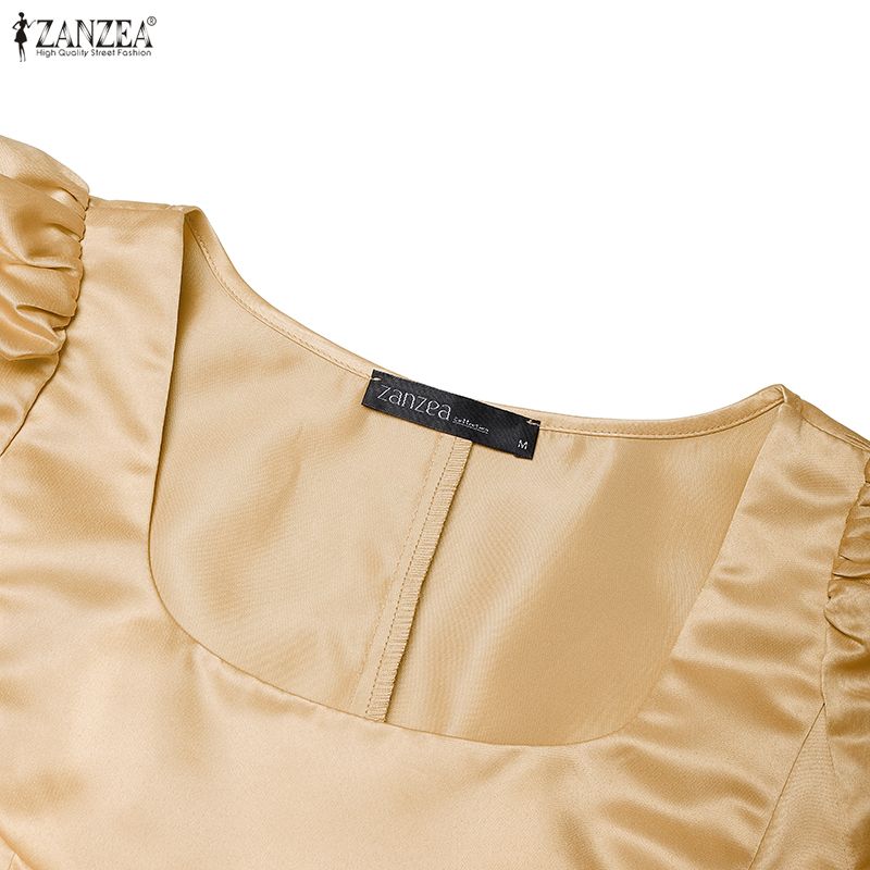 ZANZEA Women Elegant Square Collar Casual Short Sleeve A-Line Long Dress