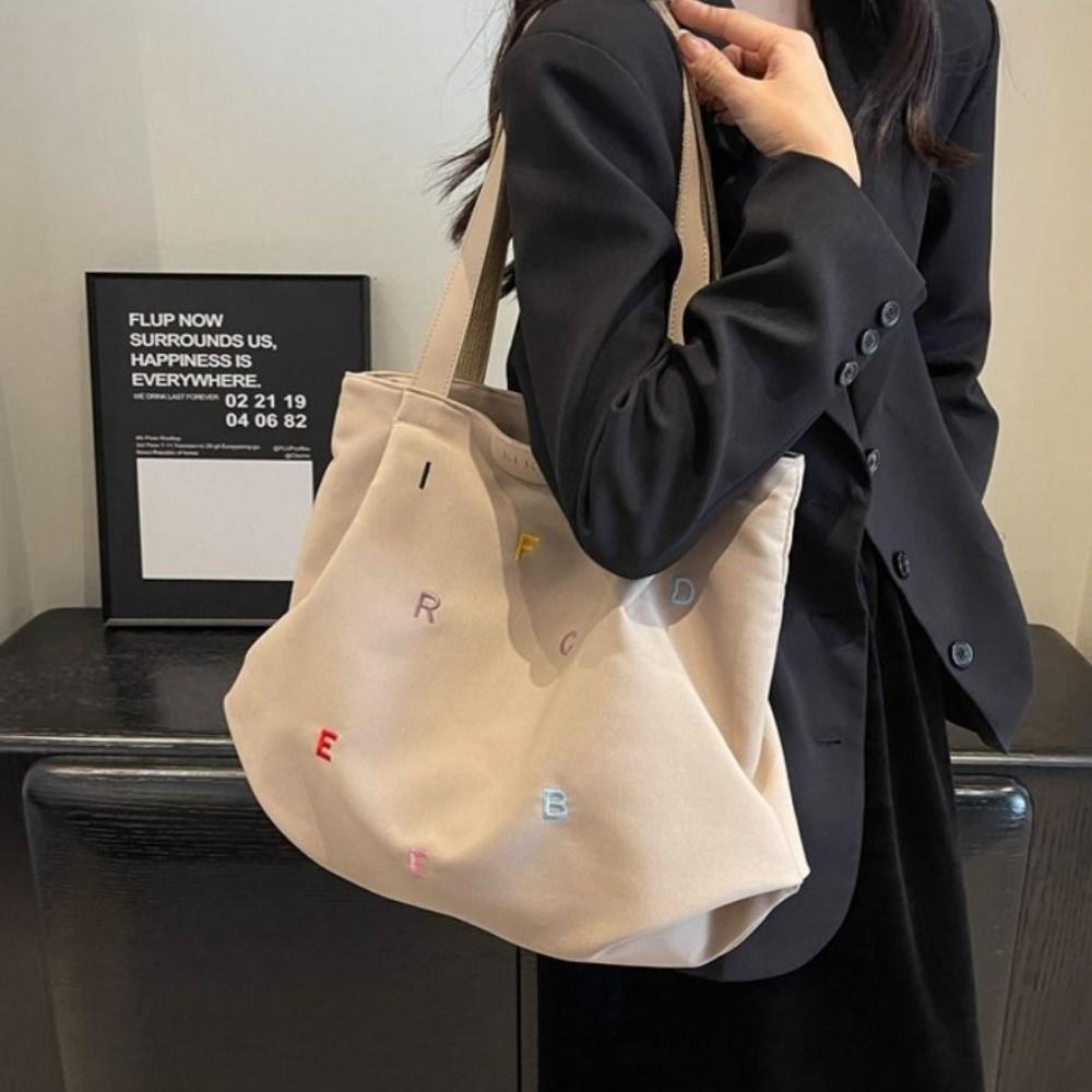 Simple Embroidery Letter Handbag Inner Pocket Elegant Shoulder Bag  Student Class