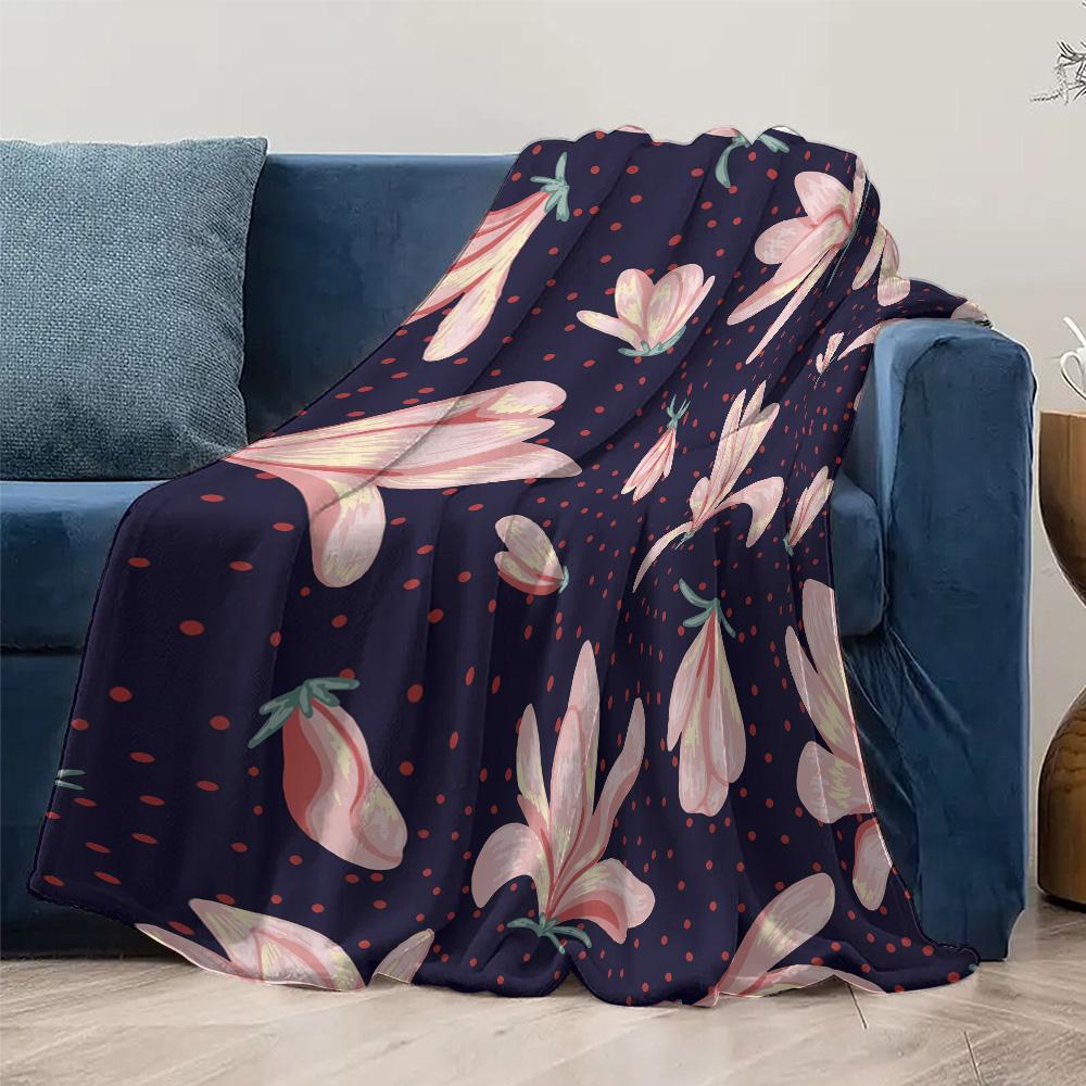 Waterproof Fleece Blanket Floral Watercolor Lilies Pink Red Small Throw Blanket for Kids Teens Adults Gift