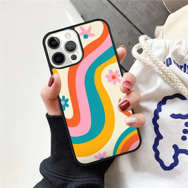 Rainbow 70s Groovy landscape Phone Case For iPhone 17 Air 15 16 Cover 11 13 14 Pro Max 12 Plus Max Fundas