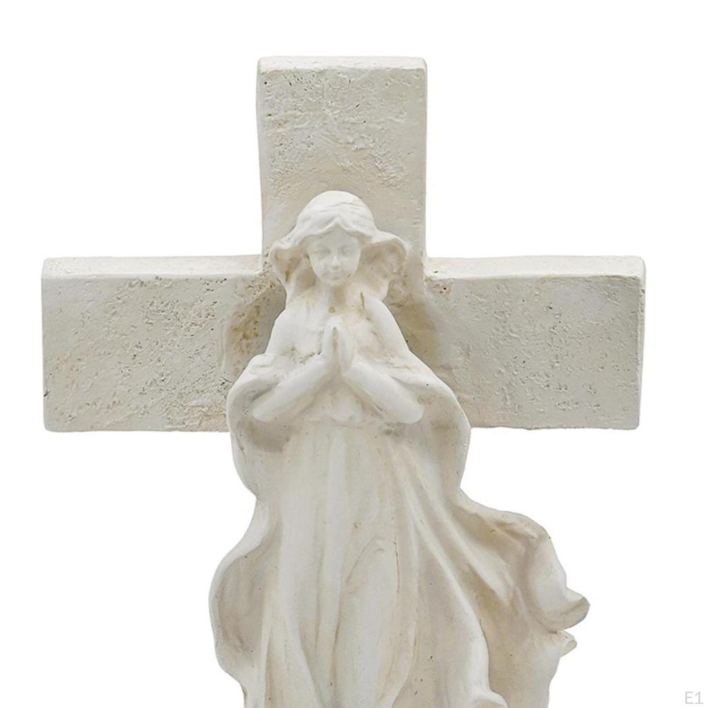 Solar Mary Cross Outdoor Praying Figure Religious Sculpture Memorial Decoration for Christmas
