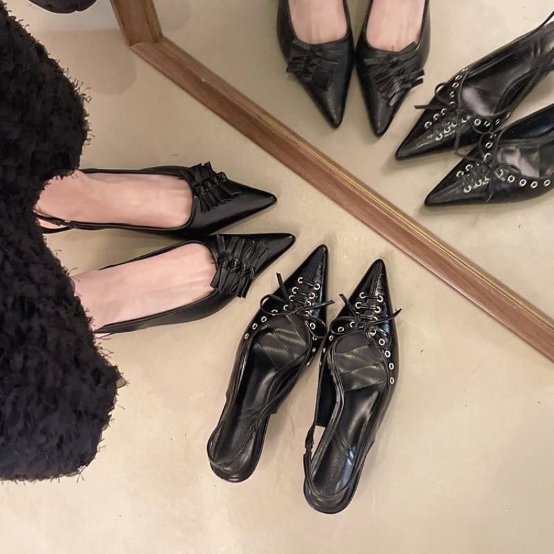Fashion Hot Selling 2025 Pointed Toe High Heels Women's Thin Heel Large Size Summer  Sexy Rivet Buckle Middle Heel Headed Sandals Women