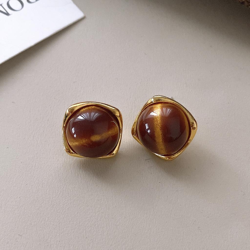 Maillard coffee color love gourd tiger's eye stone earrings earrings earrings design sense