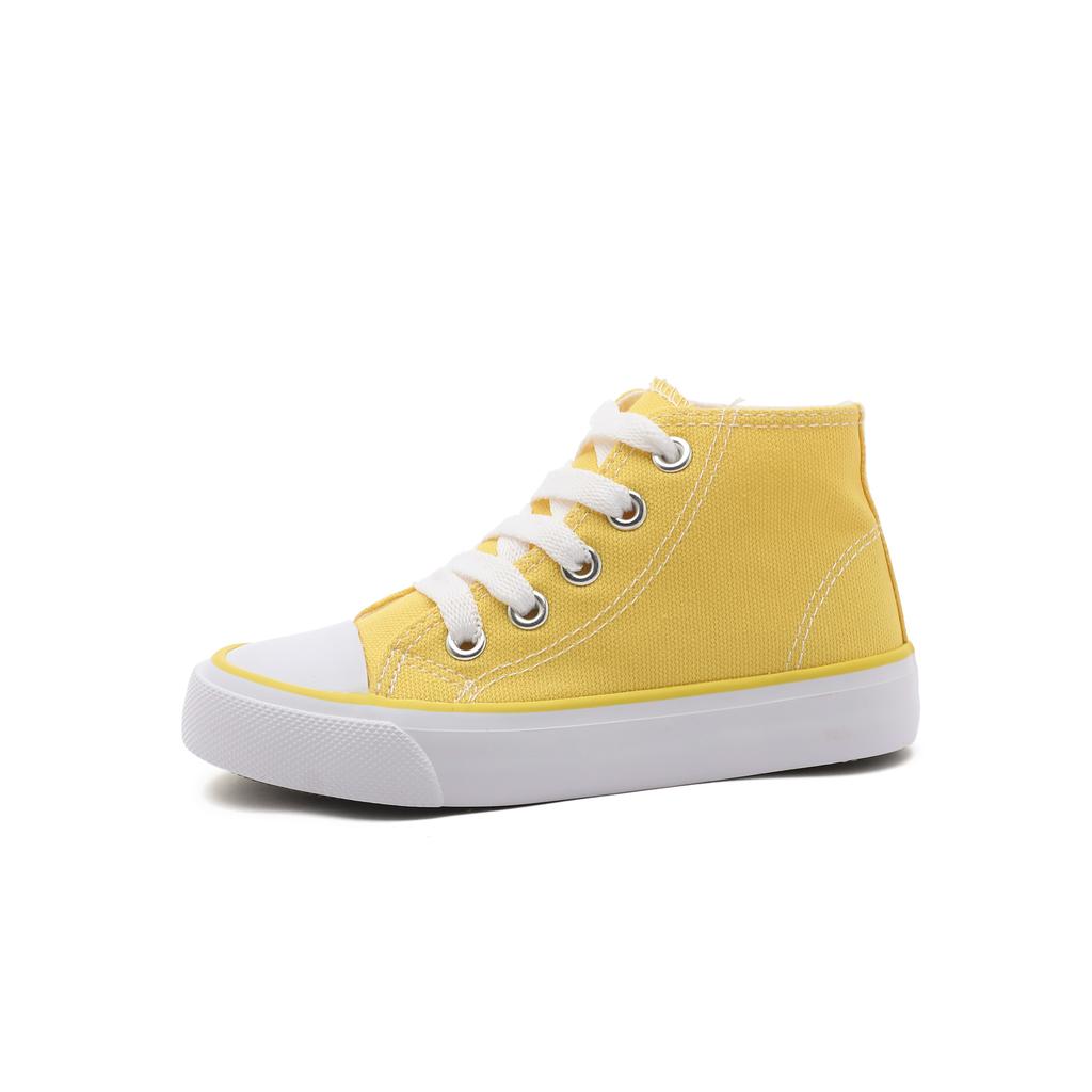 COMFY KIDS Bright Yellow Vibrant Mid Top Canvas Shoes Breathable Fabric Lace-Up All-Season Wear Outdoor Casual School Shoes