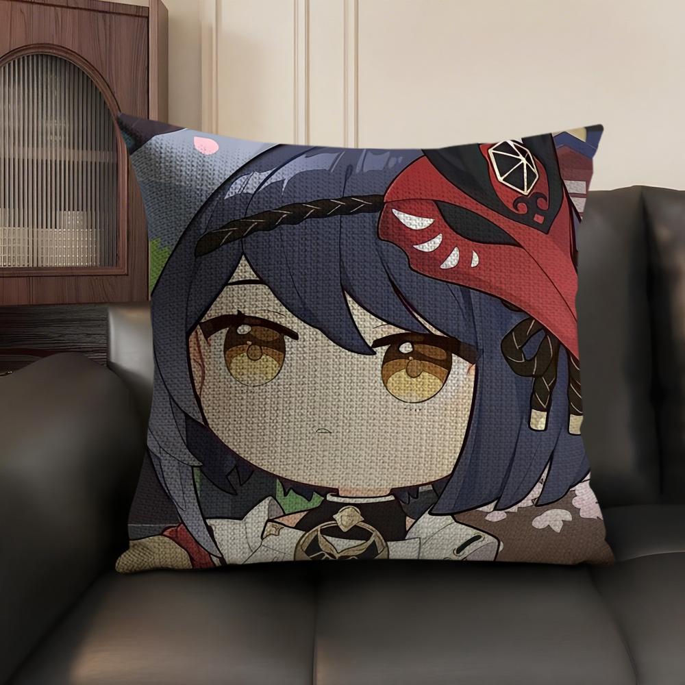 Kujo Sara Cute Genshin Impact Cushion Cover Natural Linen Organic Fabric Double-Sided Printing Sofa Home Decor Gift Pillow Case