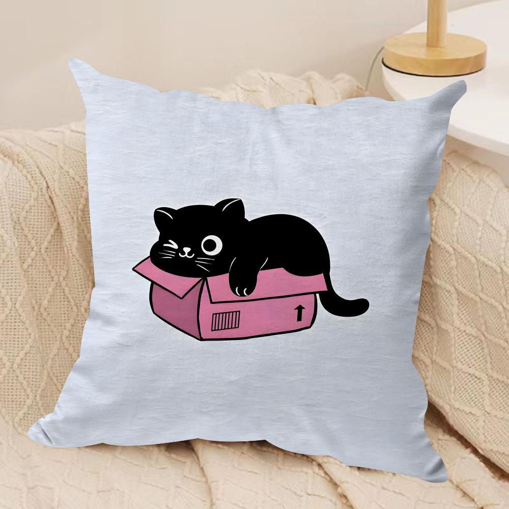 Cute Cat Cushion Cover Soft Plush Fabric DoubleSided Printed Sofa Cushion Cover for All Seasons Home Decor Gift