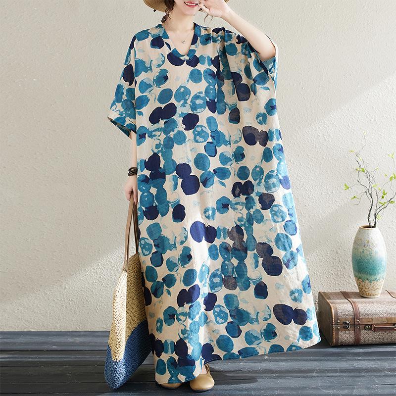 

Летнее винтажное принтовое V-образное вырезное платье больших размеров для женщин One Size