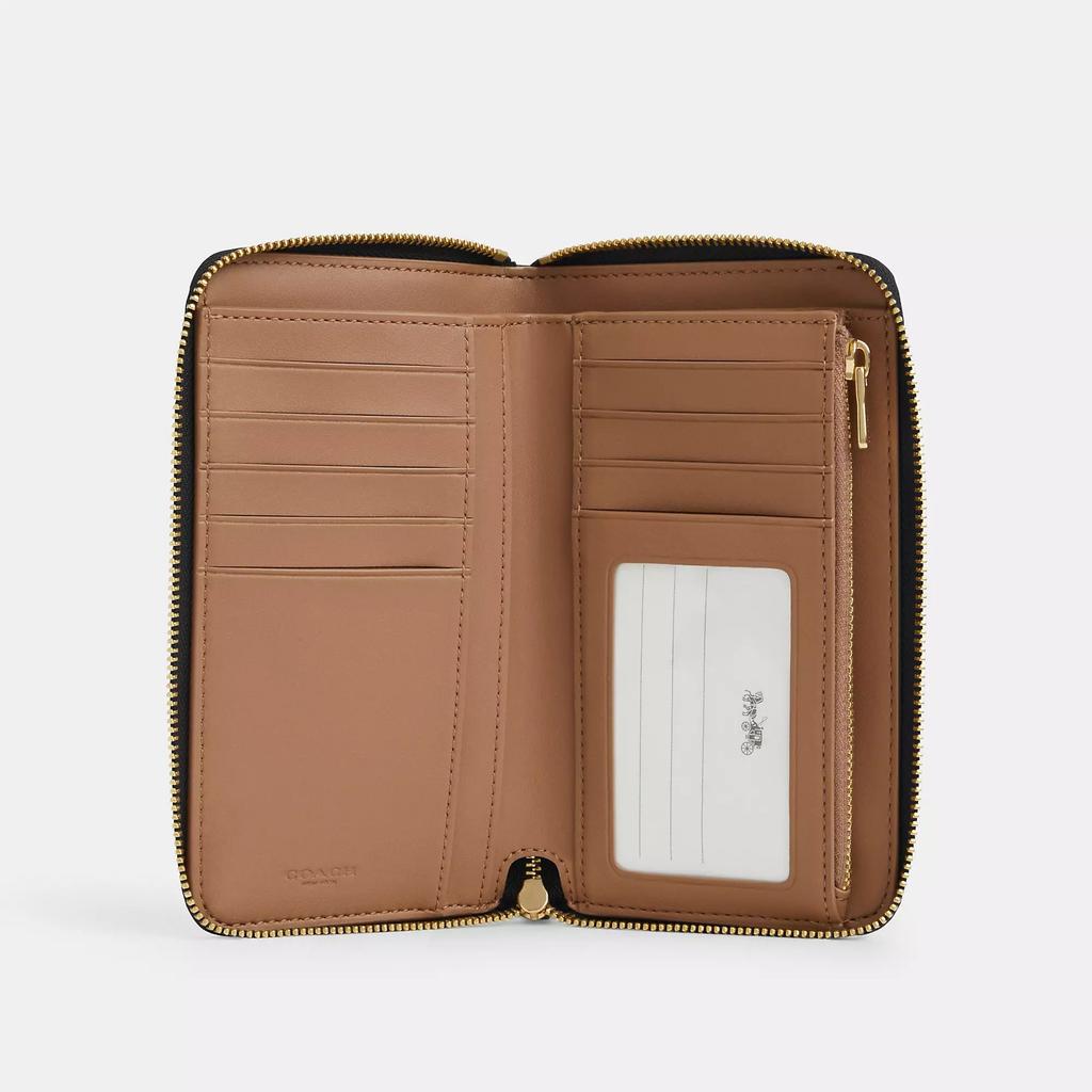 Coach Medium Id Zip Wallet In Signature Canvas Gold Sand Chalk