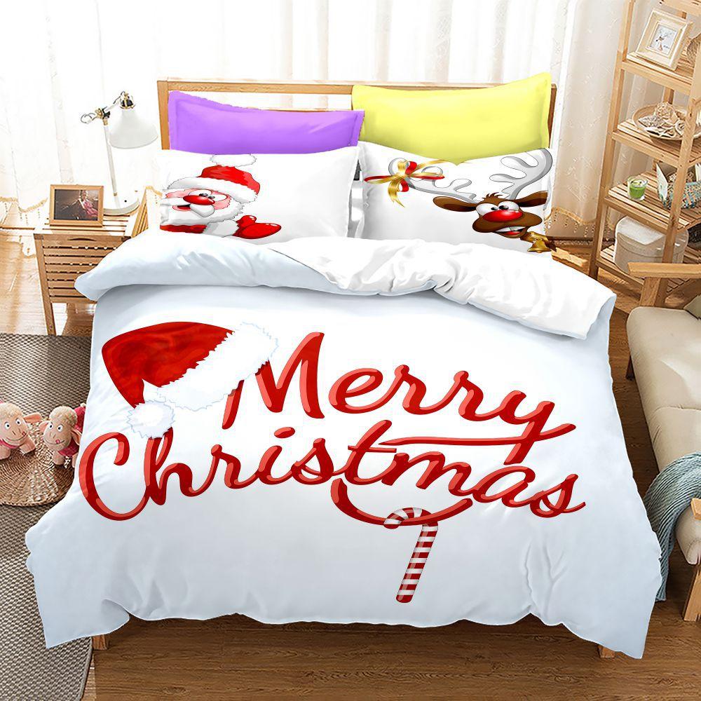 3D Happy New Year Bedding Set Christmas Duvet Cover 2/3 Pieces DE200 * 220 Christmas Atmosphere Decoration Luxury Home Textile Holiday Gift