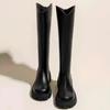 Fashion Ladies Knee High Shaft Shoes Black Round Toe Women's Long Boots Middle Heel Leather Designer Luxury Large Size Warm Quality Boot