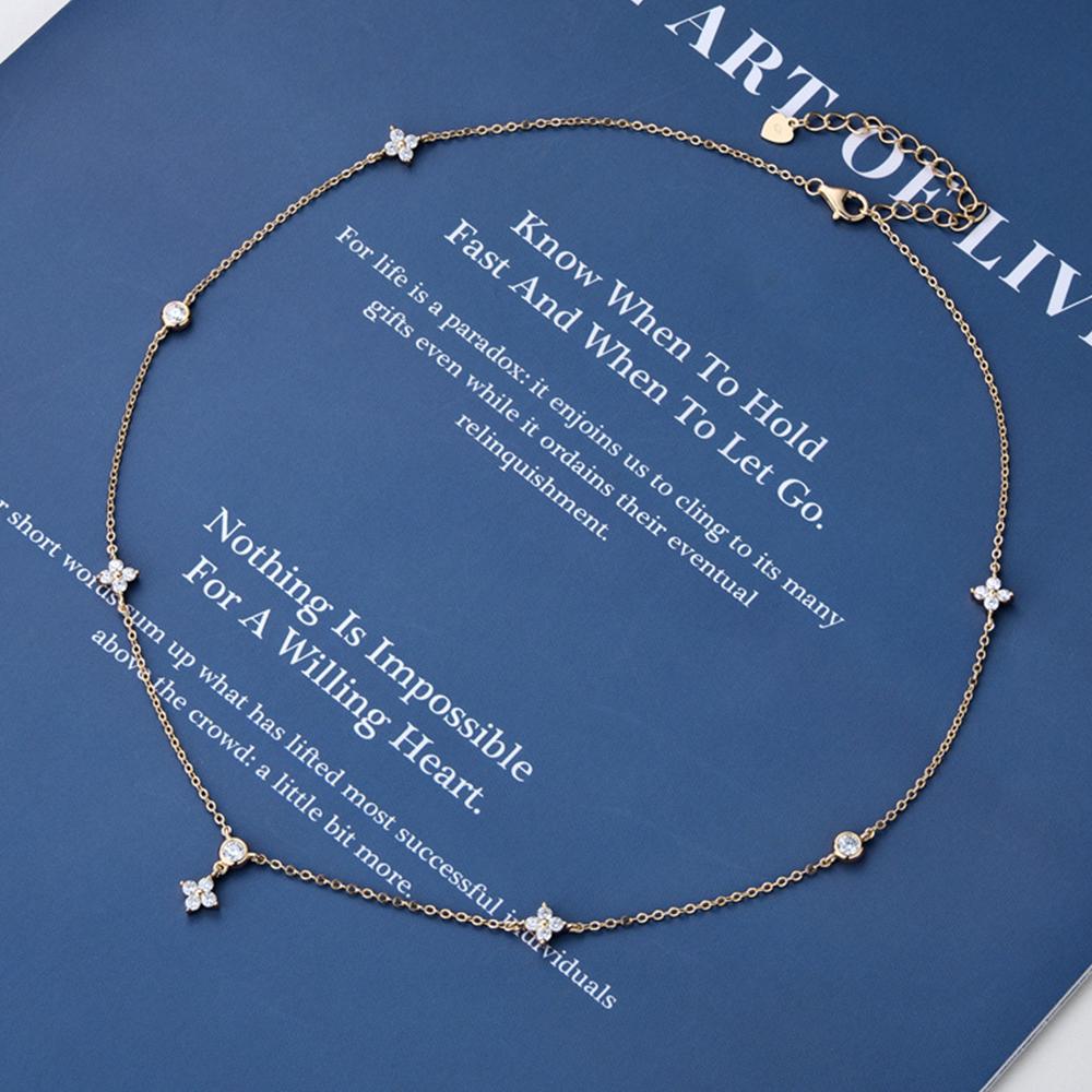 Rose Gold Four Leaf Clover Moissanite Necklace 925 Silver Plated 18k Yellow/White Gold Diamond Choker Chain for Women Jewelry