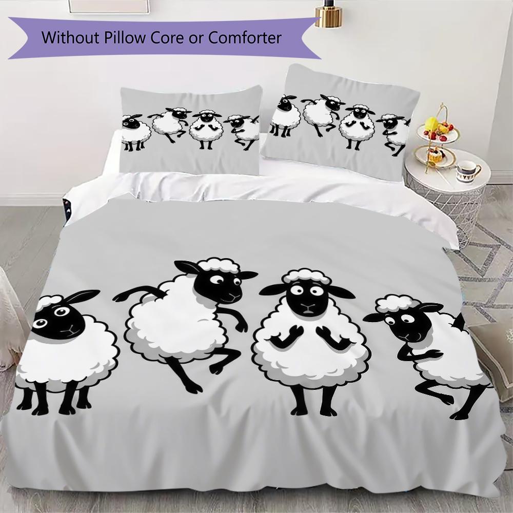 Line Art Sheep Pattern Bedding uilt Set uilt Cover Pillowcase Home Decoration Birthday Gift (1 * duvet cover + 2 * pillowcase without core)