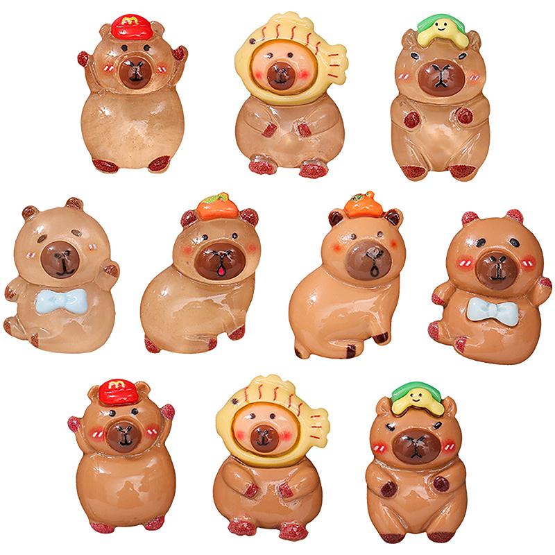 5 bucăți Kawaii din desene animate Capybara Breloc din rășină Luminos Flatback Animal Breloc Pandantiv Diy Bijuterii