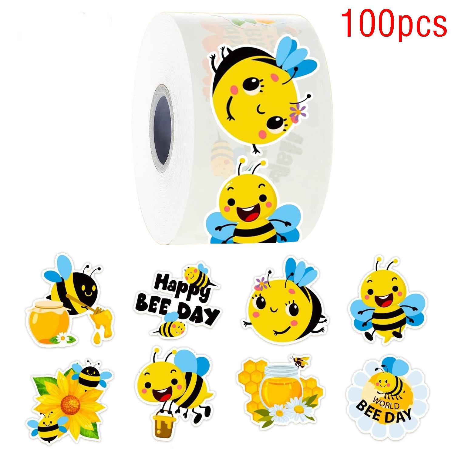 

100-500pcs Cartoon Bee Stickers Cute Decals DIY Skateboard Phone Bike Fridge Reward Sealing Label Stationery Sticker