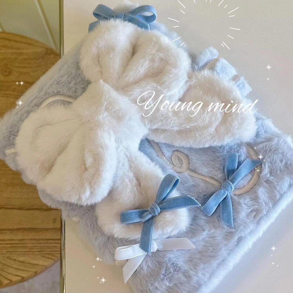 Fluffy Plush A5 Photo Album Cute Bow Journal for 3Inch Small Cards, Polaroid Picture Holder, Idol Collect Book, Gift for Girls