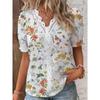 Elegant Plus Size Womens Floral Print Blouse V Neck Lace Detail Short Sleeve Spring Summer Textured Clothing