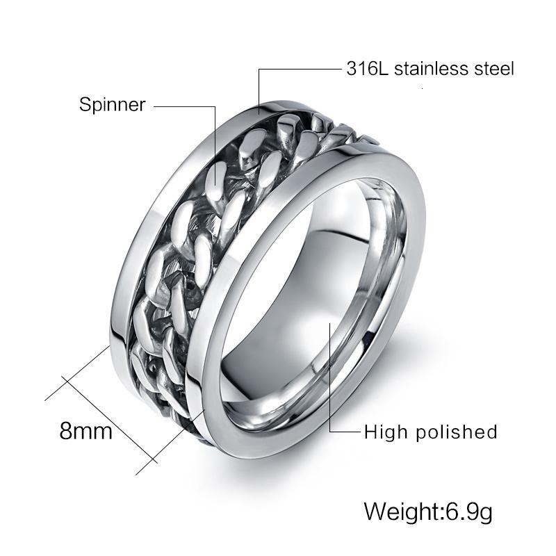 Vnox 8mm Rotatable Chain Ring For Men Women Stainless Steel Flexible Spinner Link Casual Fraternal Rings Male Jewelry Anel