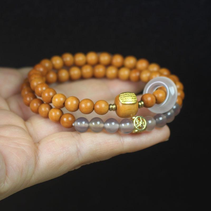 6mm Sandalwood Double Layer Bracelet Five Sutras Agate Sliding Ring Personalized DIY Wooden Hand Jewelry