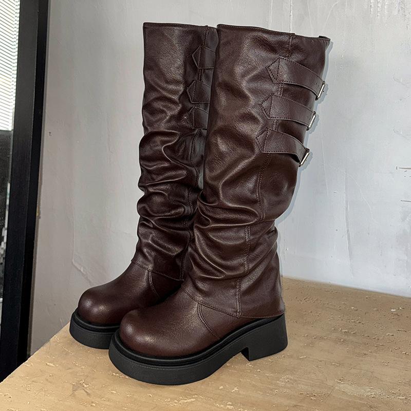 Yunfu 2025 New Autumn and Winter Knight Boots Women's Versatile Lightweight Sports Boots Lightweight Thick-soled Heightening Martin Boots