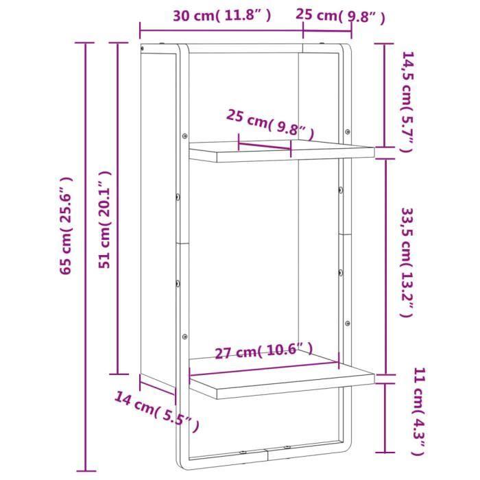 VidaXL Wall Shelf with Bar Black 30x25x65 Cm 836298