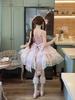 Dreamy Cute Lolita JSK Jumper Skirt with Ribbon and Fluffy Gothic Lolita Mori Girl Idol Dress Size M [XHSUKADO] Lace, Women's One-Piece Dress, Dress,