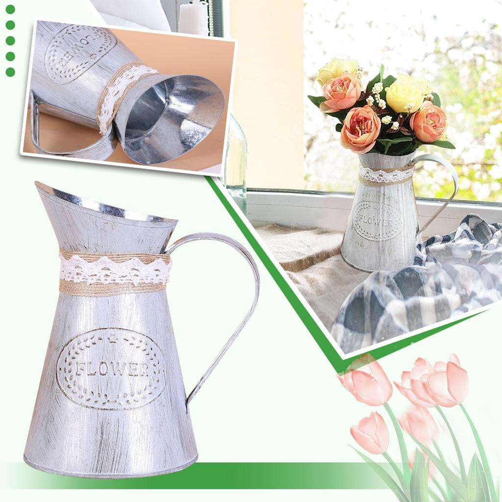Rustic Galvanized Vase Decor For Wedding, Rustic Vases Decorative Flower Vase For Farm-house Kitchen Wedding Decoration