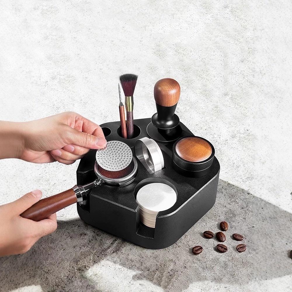 All -in -One Barista Solution: Universal Coffee Corner Stand with Filter Tamper Holder & Espresso Distributor Support Base Rack