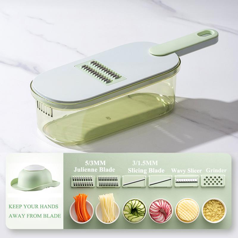 

Multi-function Mandoline Slicer for Kitchen, Handheld Vegetable Fruit Slicer Cutter with Container, Julienne Grater and Chopper білий