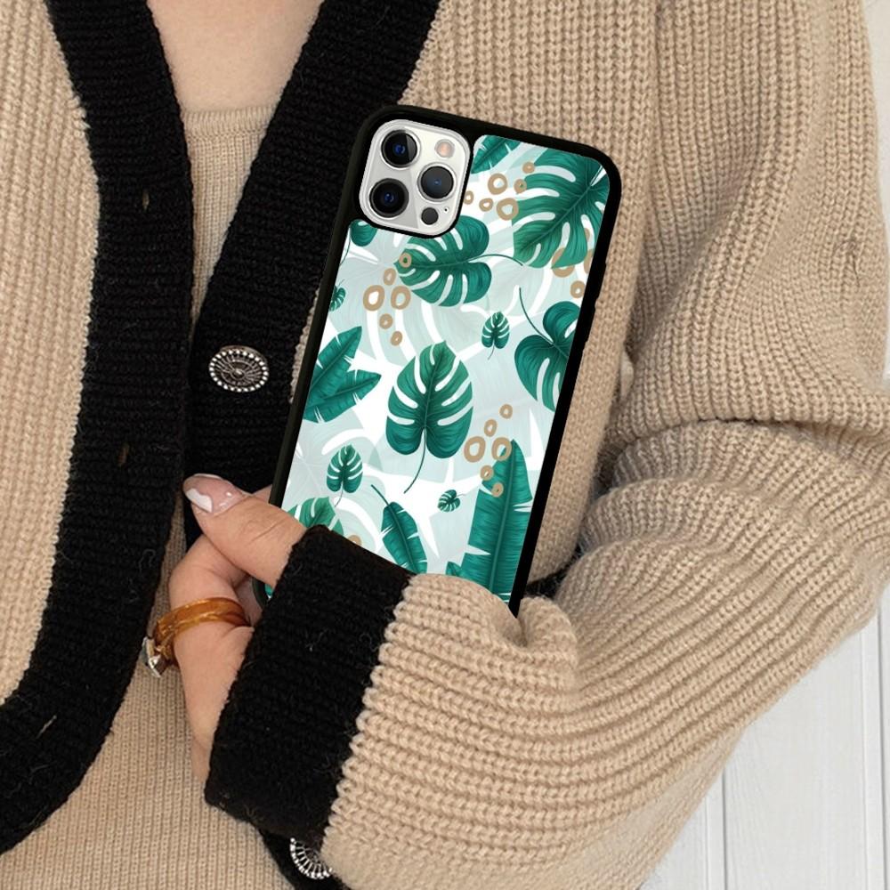 Palm Tree Leaves Phone Case Silicone PC+TPU For For iPhone  11 12 13 14 15 16 Plus Pro Max Cover