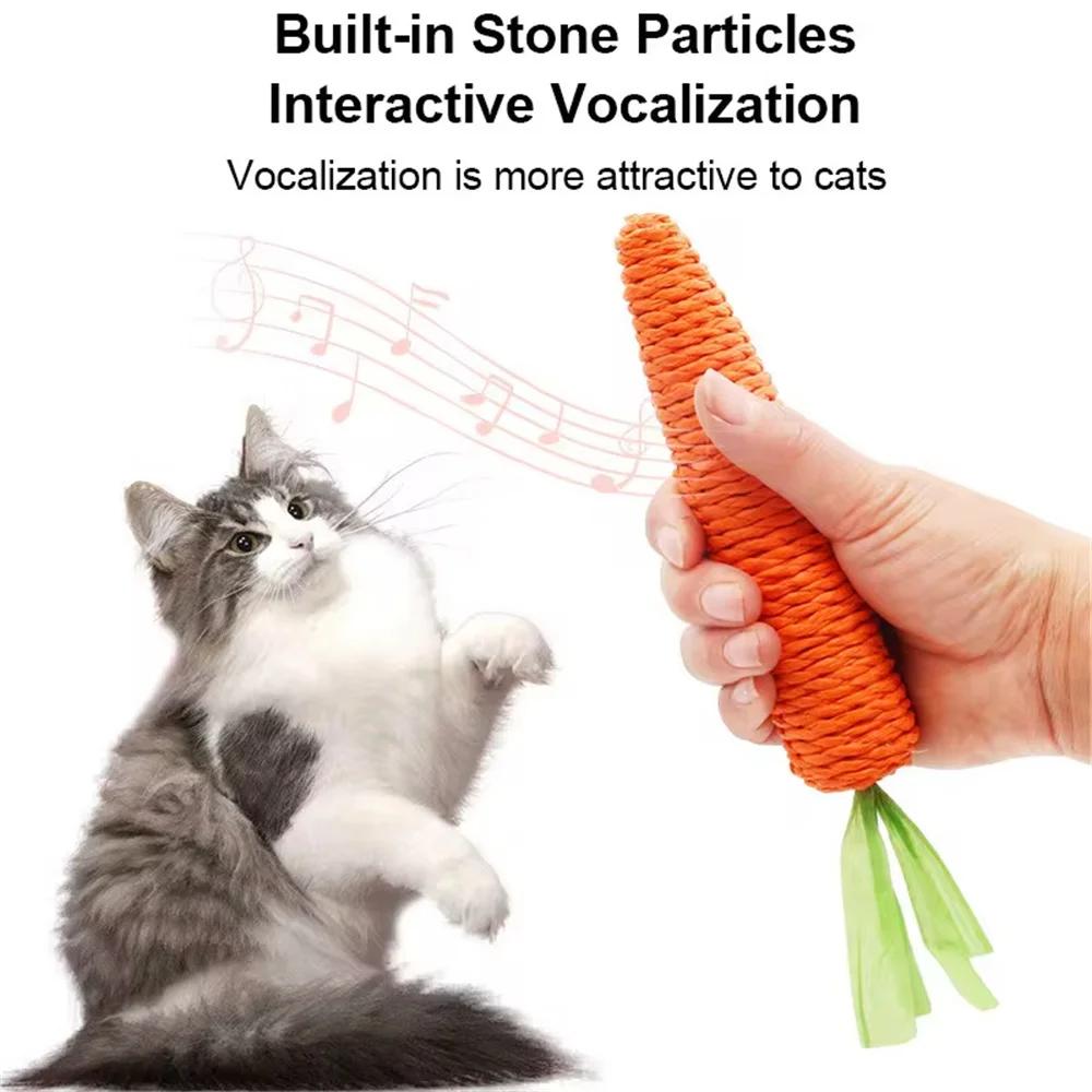 Katzenspielzeug Simulation Karotte Sounding Haustier Spielzeug für Kätzchen Hunde Sisal Zähneknirschen Squeak Interaktives Katzenkauspielzeug Heimtierbedarf