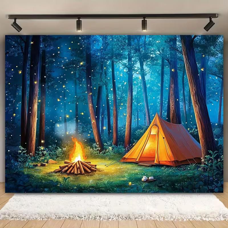 2D Magical Firefly Camping Backdrop for Summer Camp & Events