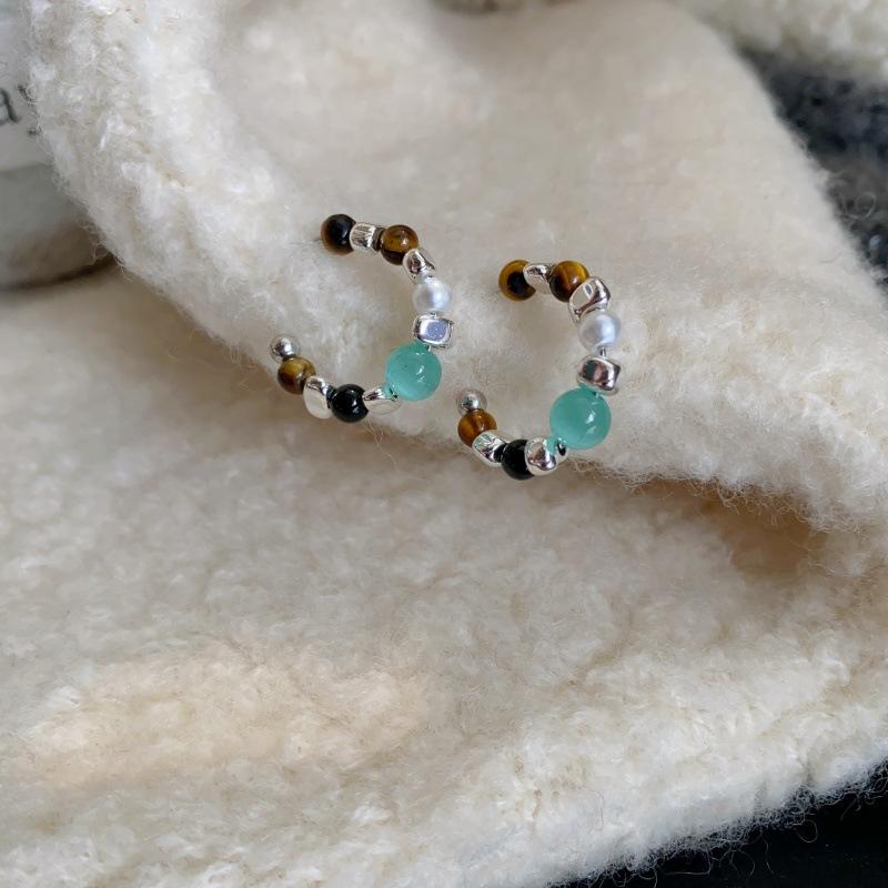 Vintage Colorful Round Beaded Hoop Earrings for Women Ladies Ethnic Style Stones Bead Pendant Earrings Party Jewelry Accessories