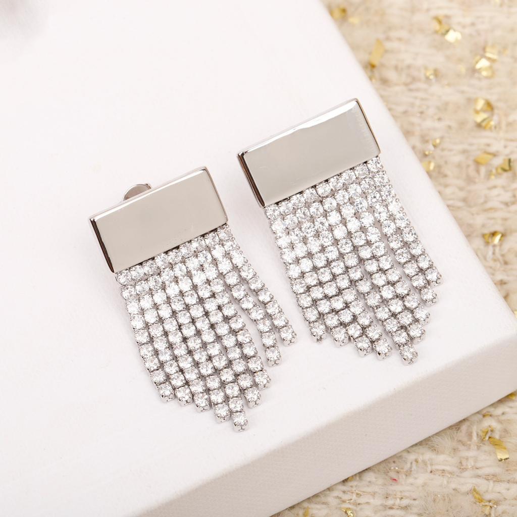 tassel zircon earrings, retro fashion, simple and versatile, full of fairy charm 2024 NEW